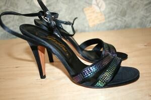 New Old Stock Garolini Made in Italy Black Ankle Strap Heels Open Toe